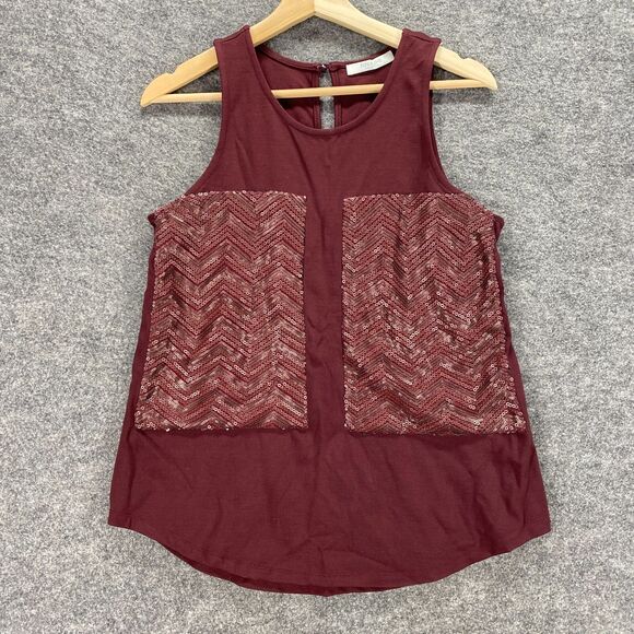 Piperlime Blouse Women S Small Red Sleeveless Hook & Eye Sequin Pockets Rayon - Picture 1 of 10